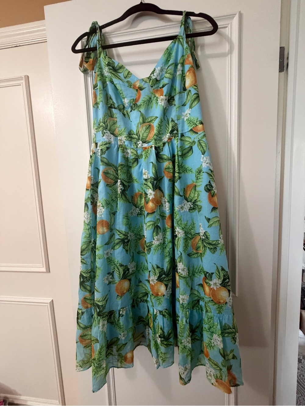 BB Dakota Light Blue Tropical Orange Print Sundress